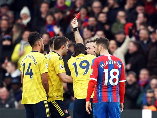 Arsenal pegged back at Palace as Aubameyang sees red following VAR decision