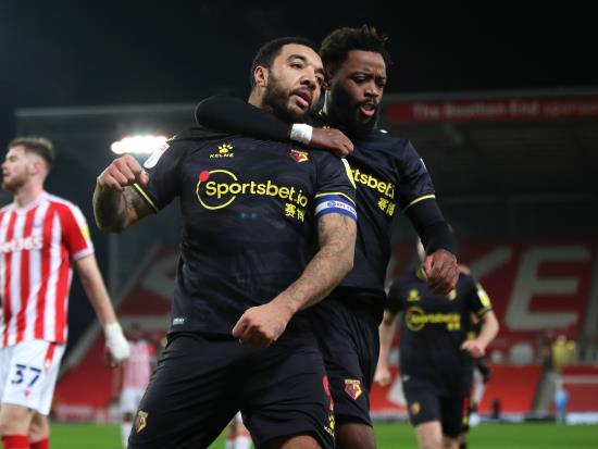 Troy Deeney scores one and sets up the other as Watford win at Stoke
