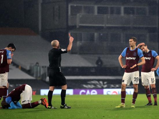 Tomas Soucek sees red as West Ham are frustrated in goalless draw at Fulham