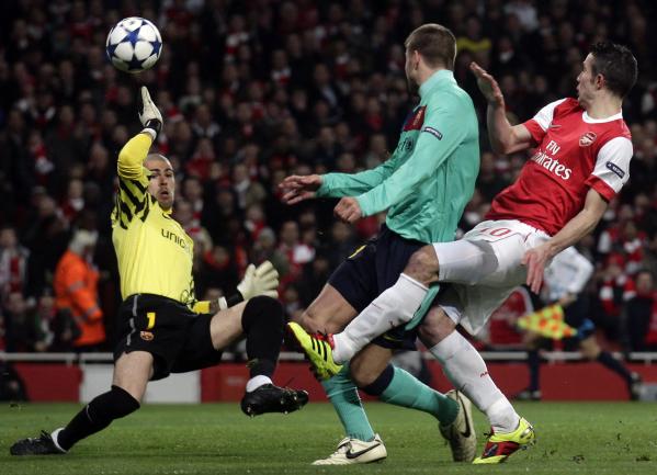 Arsenal  against Barcelona  during their Champions League soccer match in London