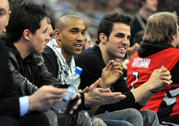 Arsenal soccer players watch NBA basketball match at the O2 Arena in London