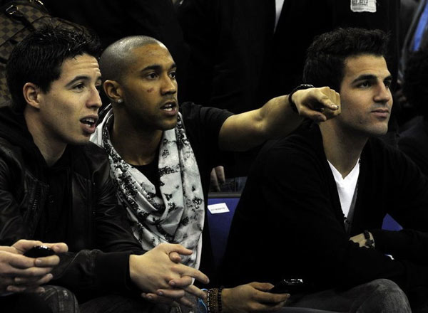 Arsenal soccer players watch NBA basketball match at the O2 Arena in London