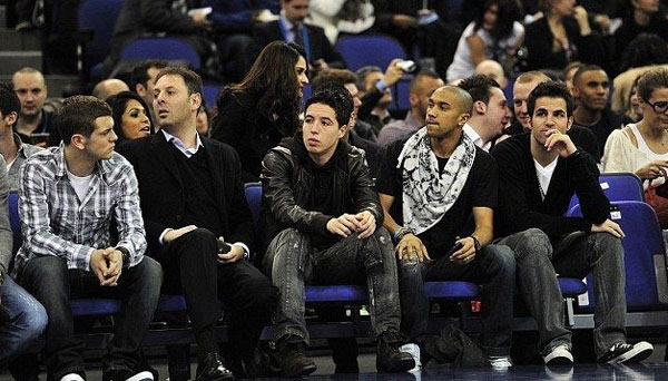 Arsenal soccer players watch NBA basketball match at the O2 Arena in London