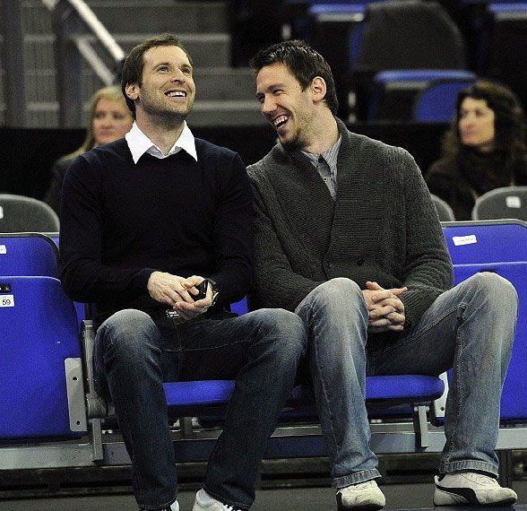 Arsenal soccer players watch NBA basketball match at the O2 Arena in London