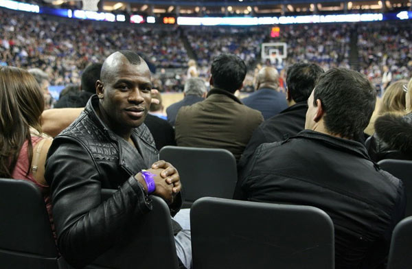 Arsenal soccer players watch NBA basketball match at the O2 Arena in London