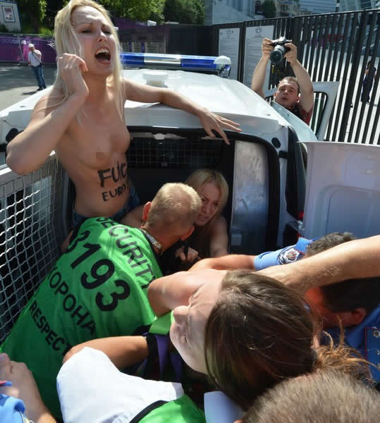 Topless protest outside Kiev stadium