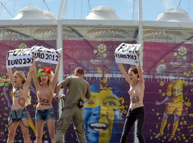 Topless protest outside Kiev stadium