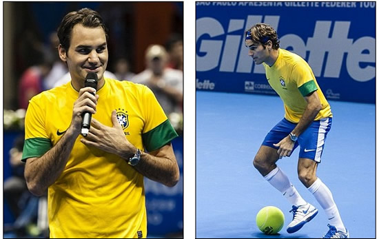 Gifts for the great: Pele and Federer swap shirts as they meet in Brazil