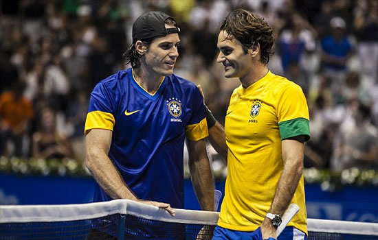 Gifts for the great: Pele and Federer swap shirts as they meet in Brazil