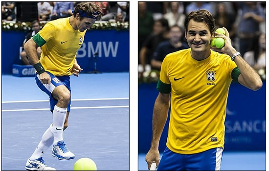 Gifts for the great: Pele and Federer swap shirts as they meet in Brazil