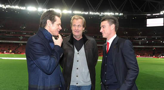Hollywood stars Jim Carrey and Jeff Daniels at Arsenal v Manchester United