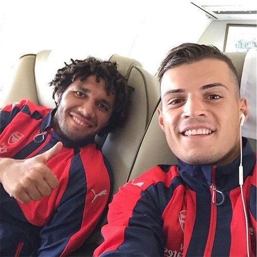 New Arsenal signing all smiles with Mohamed Elneny en route to Norway