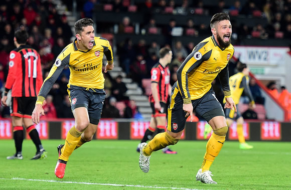 AFC Bournemouth 3 - 3 Arsenal: Olivier Giroud heads home late equaliser as Arsenal rescue point at Bournemouth