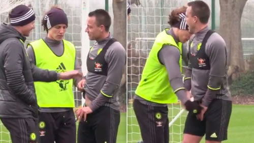 WATCH: David Luiz PUNCHES John Terry in the nuts as a training ground prank