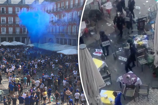 Leicester fans clash with cops as 'Gibraltar is OURS' chant rings around Spanish capital