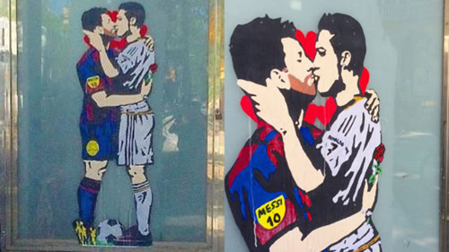 Messi and Cristiano Ronaldo kiss in pre-Clasico artwork