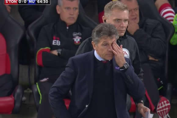 ON YER HEAD Southampton manager Claude Puel takes a ball to the face during Man United clash