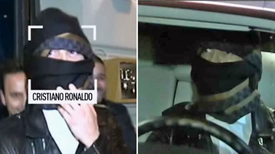 Disguised Cristiano Ronaldo jokes with journalists after dinner in Madrid