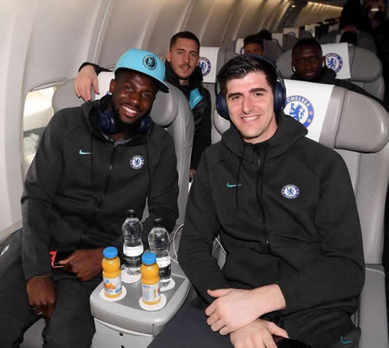 Chelsea stars board Barcelona-bound bus and plane full of smiles despite daunting clash with Lionel Messi and Co.