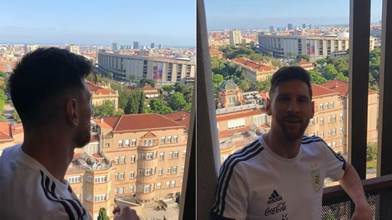 Messi enjoys a view of the Camp Nou from his room in Argentina's hotel