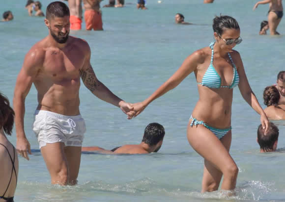 Chelsea star Olivier Giroud soaks up sunshine during post-World Cup holiday with wife