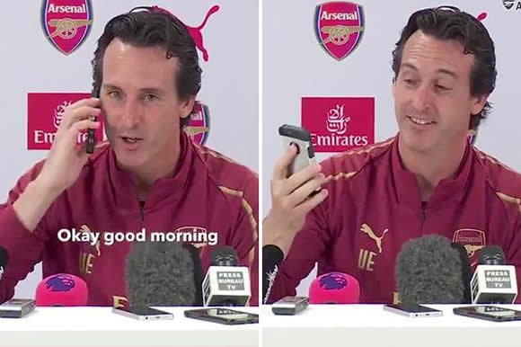 'I AM UNAI EMERY, HOW ARE YOU?' Arsenal manager Unai Emery has journalists in stitches by answering phone during press conference
