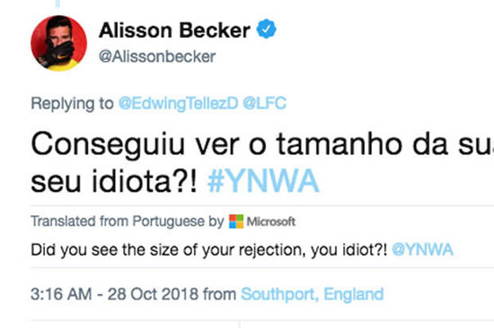Liverpool news: Alisson calls Reds fan an IDIOT in post-Cardiff spat
