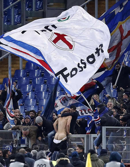 Sampdoria player has clothes ripped off by fans after 99th-minute equaliser