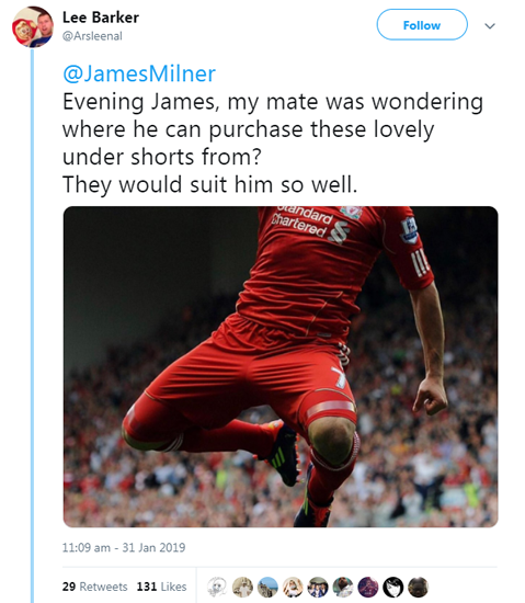 Liverpool ace Milner in hilarious Eminem Twitter post to fan's Luis Suarez request