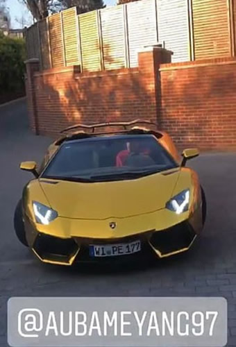 Arsenal ace Aubameyang shows off flashy £270,000 gold Lamborghini Aventador