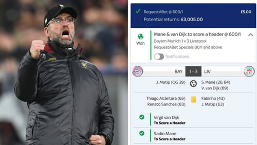 Punter Pockets £3,000 After Placing An Incredible Bet On Liverpool's Win Over Bayern Munich