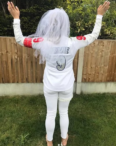 Harry Kane's fiancee Kate Goodland starts hen do celebrations by dressing up as England and Tottenham captain