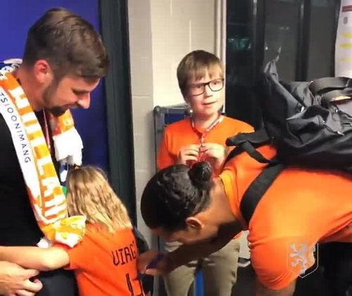 Young Virgil Van Dijk fan is so shy about meeting Liverpool hero that she can’t even turn round to see him