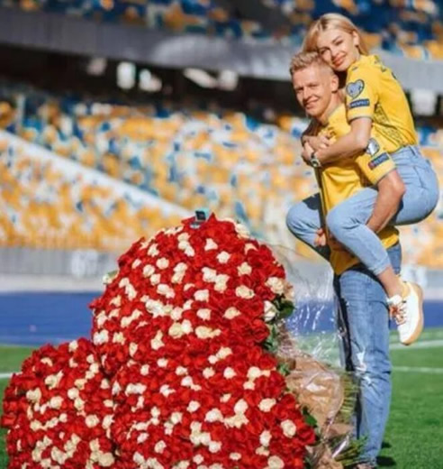 Zinchenko proposes to stunning girlfriend in stadium hours after kissing her live on TV following Ukraine’s Euros berth
