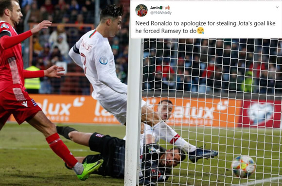 Cristiano Ronaldo 'steals' Jota's goal to leave him one away from 100th national strike in Portugal's win vs Luxembourg