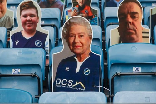 Queen Elizabeth II in stands at The Den in full Millwall kit amid latest famous cut-out