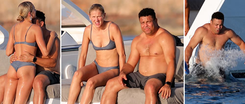 Brazil legend Ronaldo gets his kit off to soak up the summer sun with girlfriend Celina Locks on a yacht in Formentera
