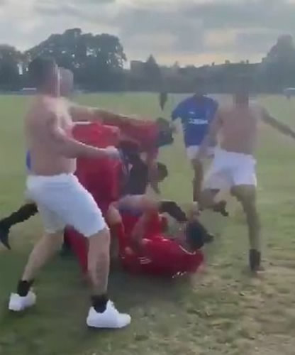 Brutal fight between rival Rangers and Aberdeen supporters teams in vicious Sunday League brawl
