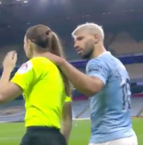 Man City's Sergio Aguero criticised after putting arm on Sian Massey-Ellis during Arsenal clash