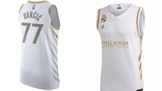 Luka Doncic reacts to the Dallas Mavericks' Real Madrid-style jersey