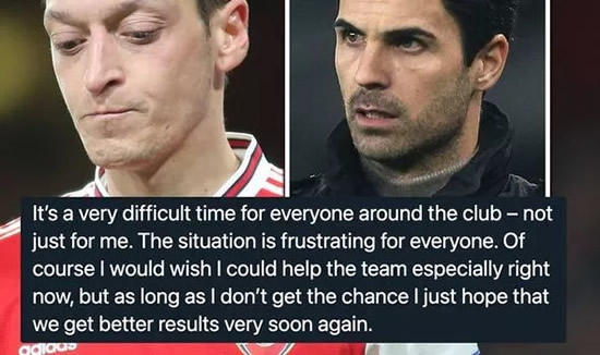 Mesut Ozil weighs in on Arsenal woes as he sends Mikel Arteta message amid sack pressure