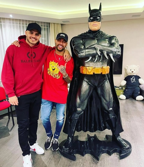 Wanda Nara stuns fans in low-cut top after she and Mauro gift PSG star Neymar lifesize Batman doll for his birthday