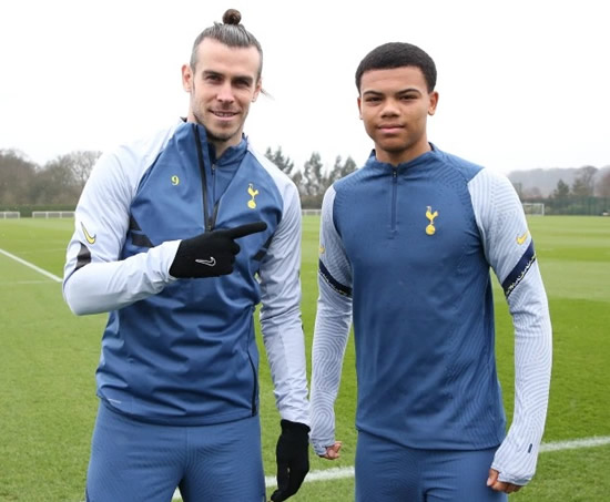 SCAR RUNS DEEP Gareth Bale poses for pic with Tottenham wonderkid Dane Scarlett, 16, a decade after meeting him in first Spurs spell