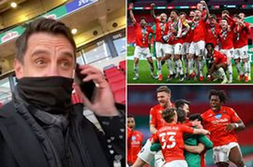 Gary Neville leads wild celebrations at Wembley as Salford win EFL trophy on penalties