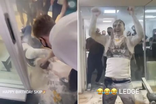 West Ham stars ambush Mark Noble with eggs and flourbombs in birthday prank