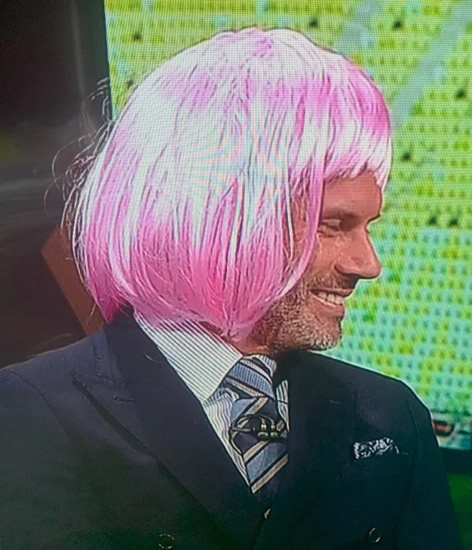 THE PINK PUNDIT Europa League final pundit Jamie Carragher forced to wear a PINK WIG on air after Man Utd losing
