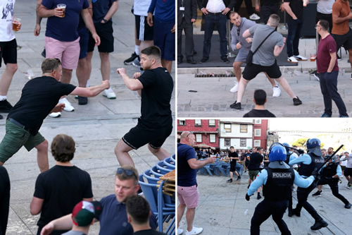 Brawling Chelsea and Man City fans clash in shameful scenes in Porto ahead of Saturday’s Champions League final