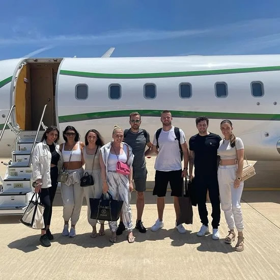 BACK TO BUSINESS Harry Kane flies back on private jet from holiday with wife Kate, Eric Dier and Spurs boss Ryan Mason before Euro 2020