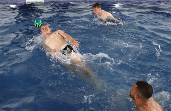 MELON ME 'EAD, SON England Euro 2020 stars prepare to face Scotland by working out with bizarre fruit-shaped underwater footballs