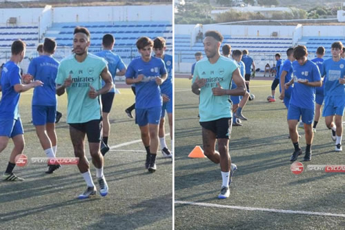 Arsenal star Aubameyang trains with Greek side AO Mykonos’ academy side and poses for photos with star-struck kids